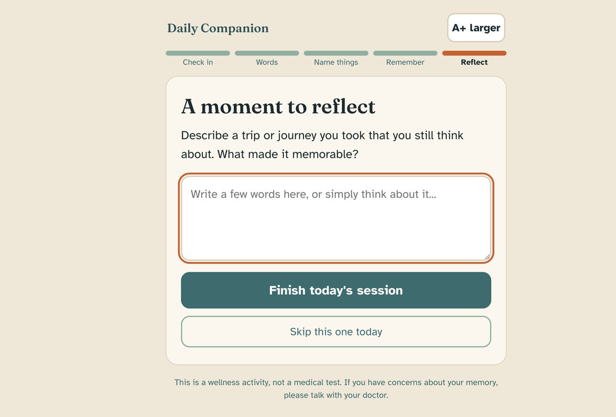 Reflection prompt screen