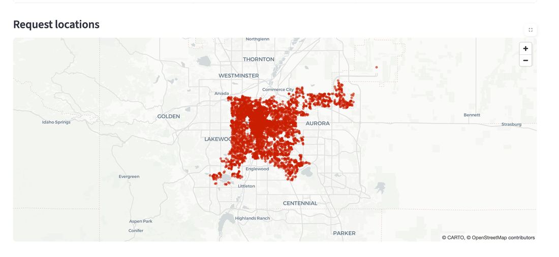 Map of 311 request locations across Denver